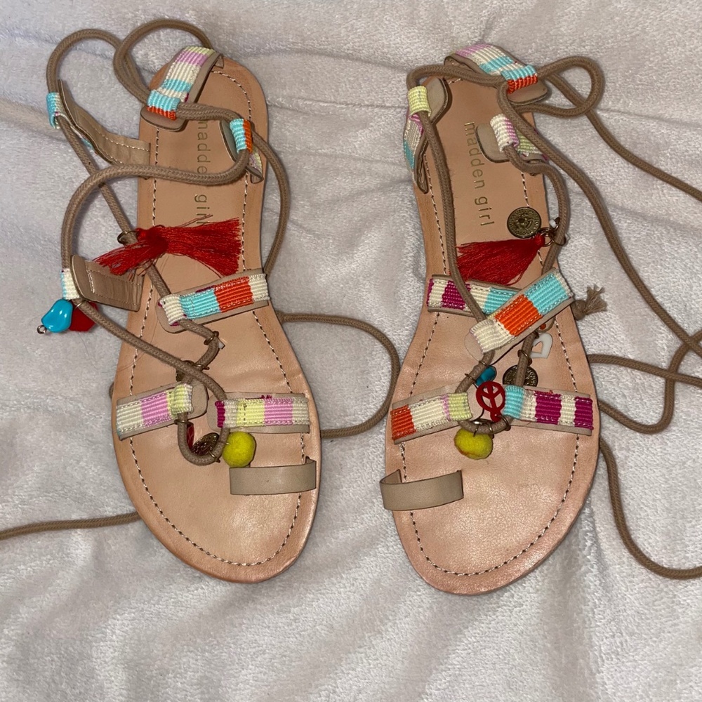 Madden Girl Luvv Pompom Gladiator Sandal